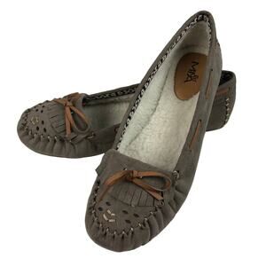 Girl Mia Women Sz 9M Blanche Taupe Leather Suede SlipOn Flats Loafers Moccasins